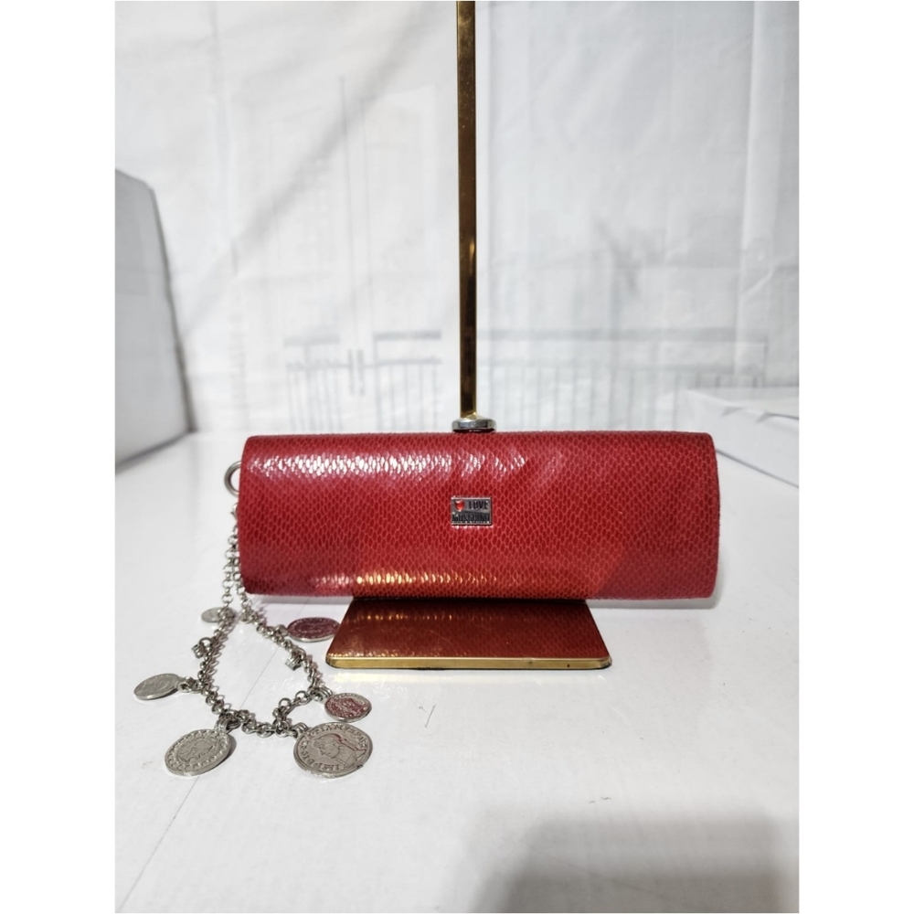 Moschino Croc Leather Clutch Red